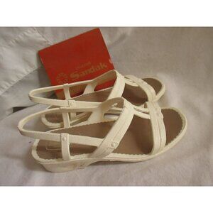 Vintage Womens Sandals 6 US 23 mexico Sandak Molded Rubber White Bety NOS